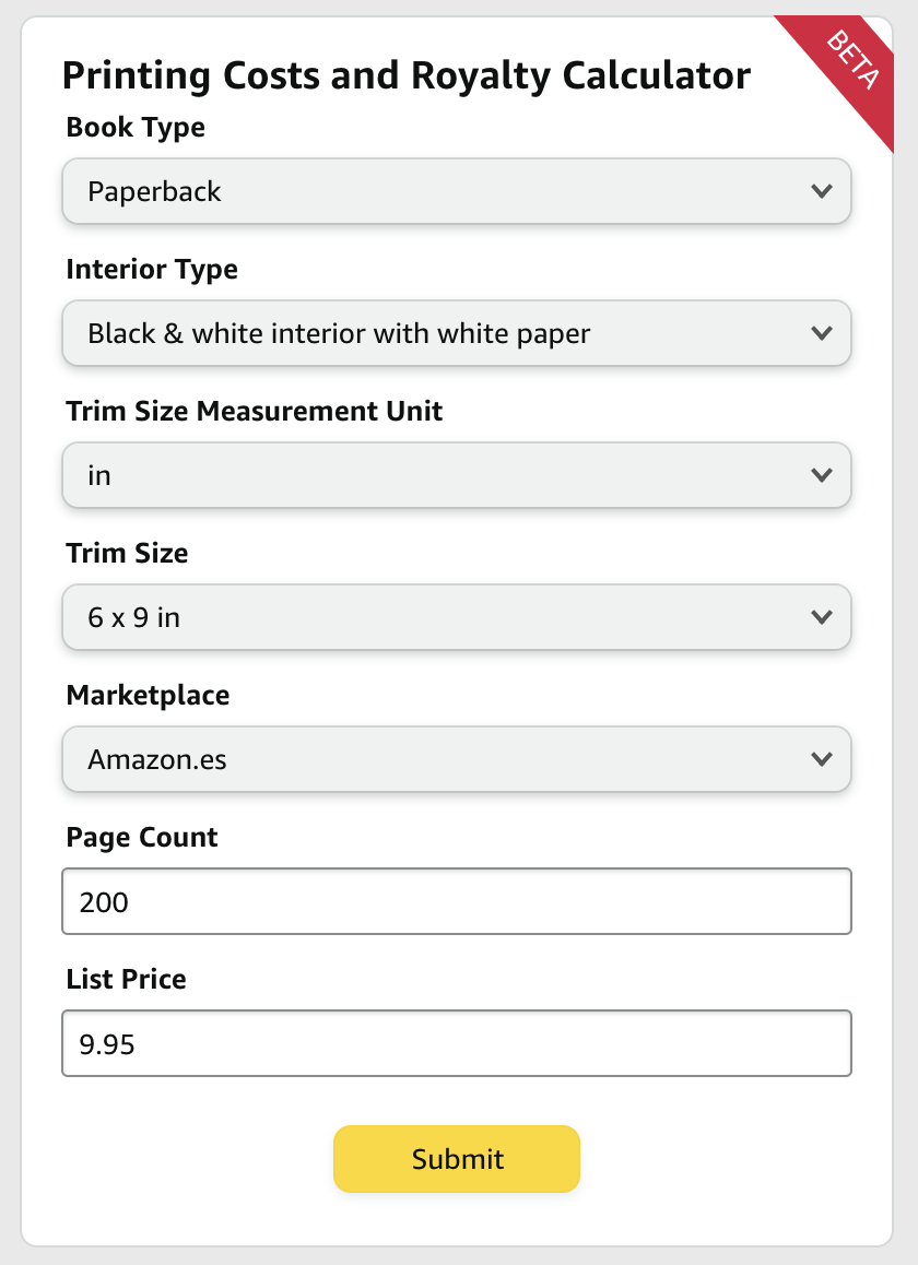 Coste Impresion Amazon KDP